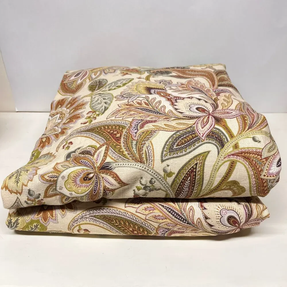 Pair of Jacobean Floral Custom Pinch Pleat Curtain Drape Side Panels